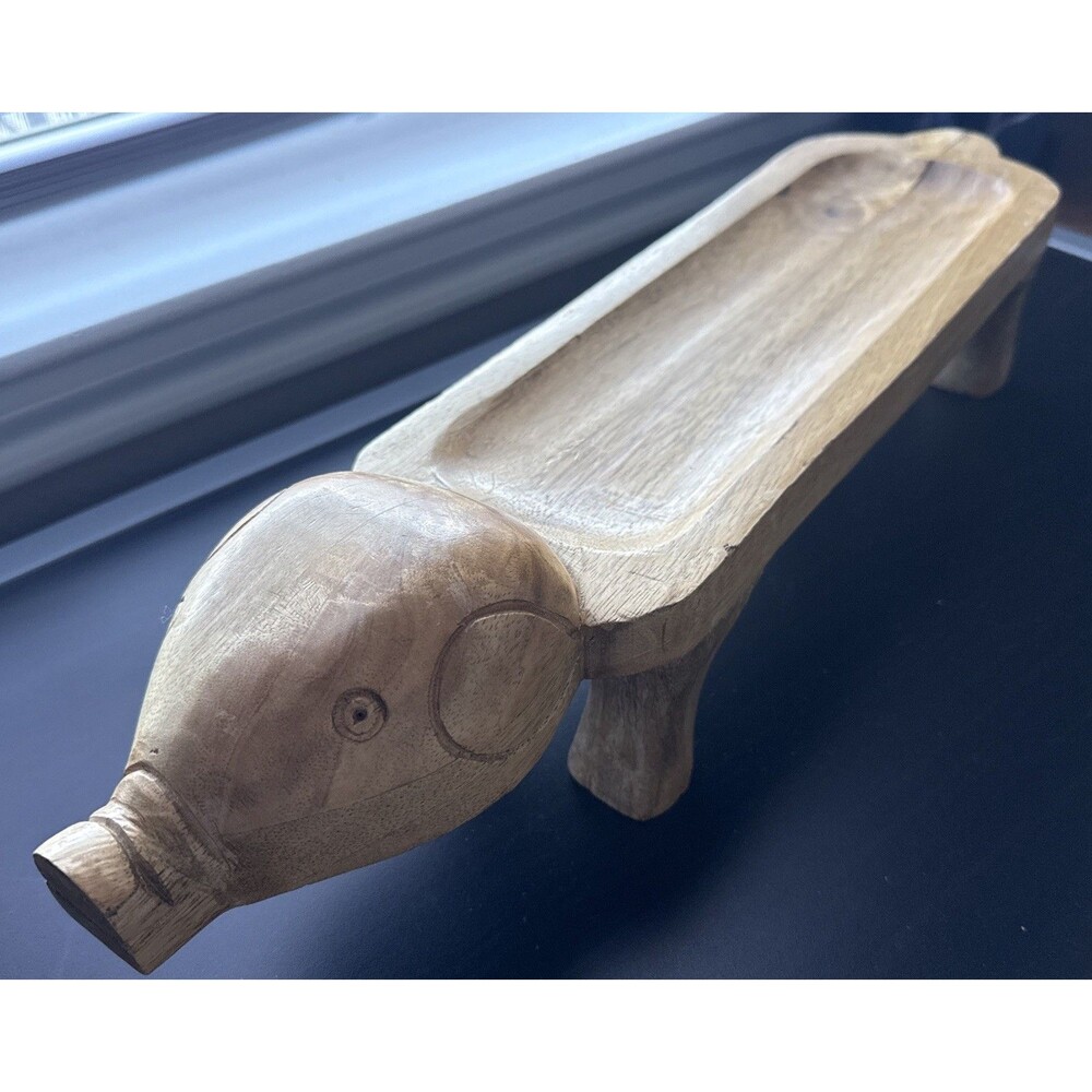 American Folk Art Carved Wooden Pig Tray Sculpture Standing Wood.